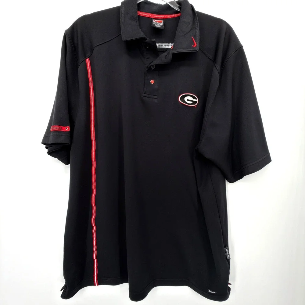 Nike Georgia Bulldogs Dri-FIT Polo Mens XL Black Red UGA NCAA Authentic Team Y2K